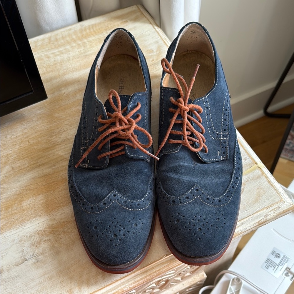 Men's Navy Suede Shoes with Brown Lacing